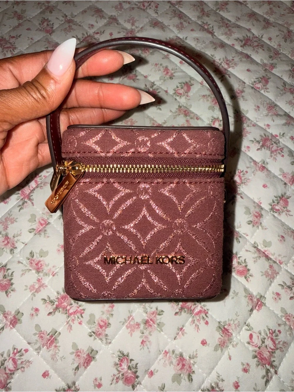 Michael Kors Rose Metallic Patterned Mini Top-Handle Bag